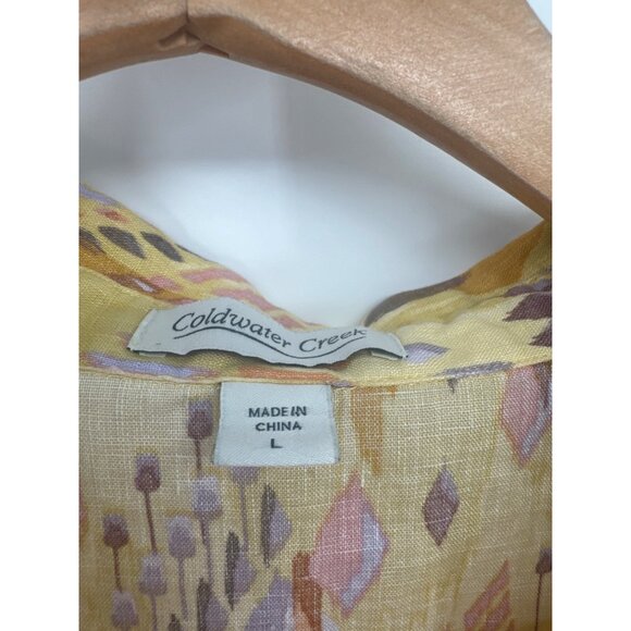 Coldwater Creek Womens linen Shirt top yellow Southwestern print size large - Picture 2 of 4